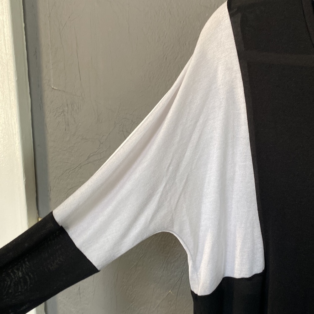 Vince Black & White Color Block Semi Sheer V-Neck Long Sleeve T-Shirt Top - Picture 3 of 5
